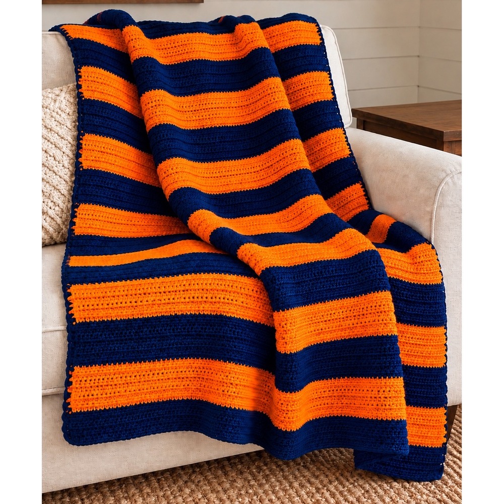 Hand Crocheted Auburn Tigers Afghan Inspired Blanket Navy Orange Game Day Decor
